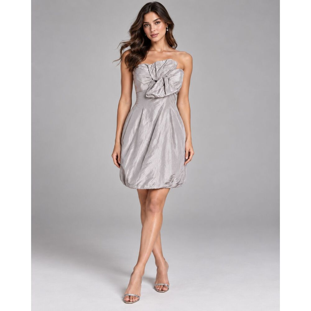 J.Crew 100% Silk Strapless Bow Cocktail Dress US 0 Champagne Taupe Silk